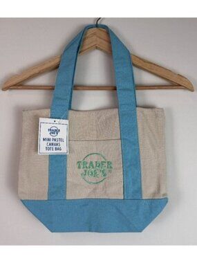 Trader Joe’s Mini Pastel Canvas Tote Bag Limited Edition Blue